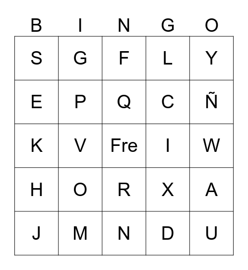 Filipino Alphabet Bingo Card