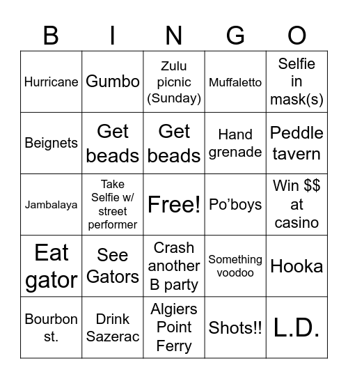NOLA Bingo Card