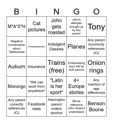 Crossover Lunch Bingo Card