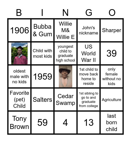 John Salters Reunion Bingo Card