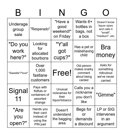 Woodman's West Liquor Bingo Card