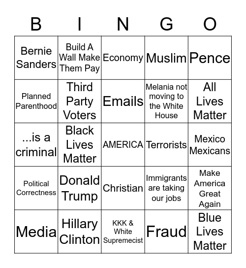 Thanksgiving 2016 Bingo Card