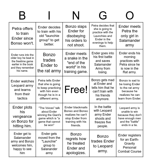 Ender's Game Chapter 7 Bingo Card