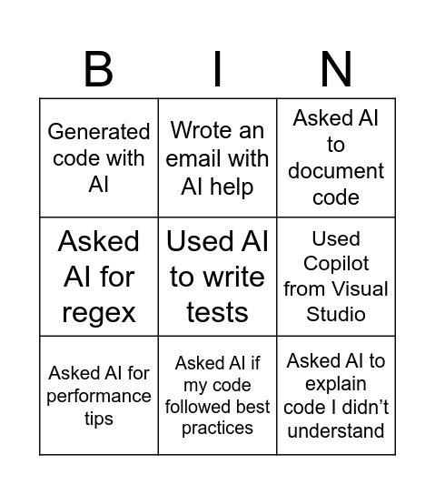AI Usage Bingo Card