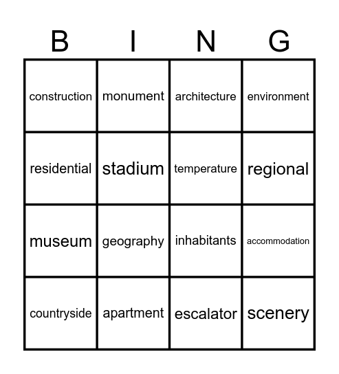 Word stress Bingo Card