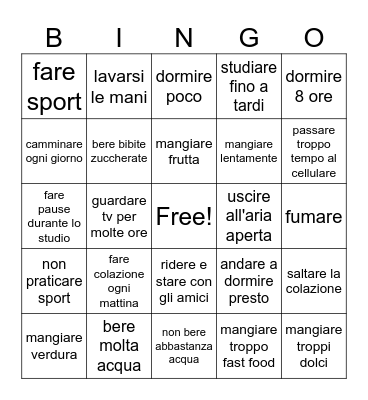 Mens sana in corpore sano Bingo Card