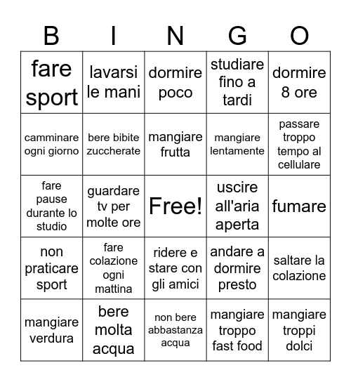 Mens sana in corpore sano Bingo Card