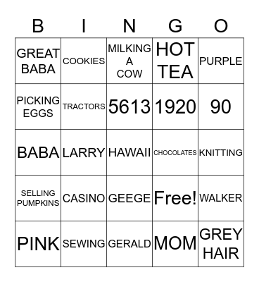 BABA BINGO Card