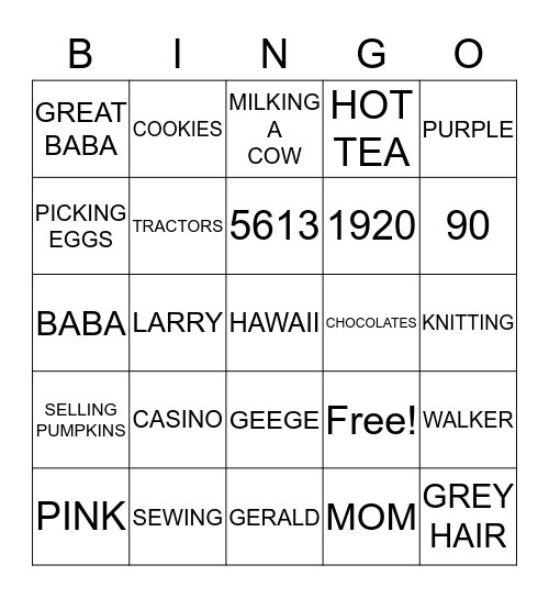 BABA BINGO Card