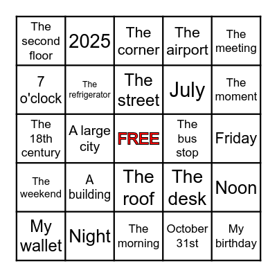 Pinpoint the Preposition Bingo Card