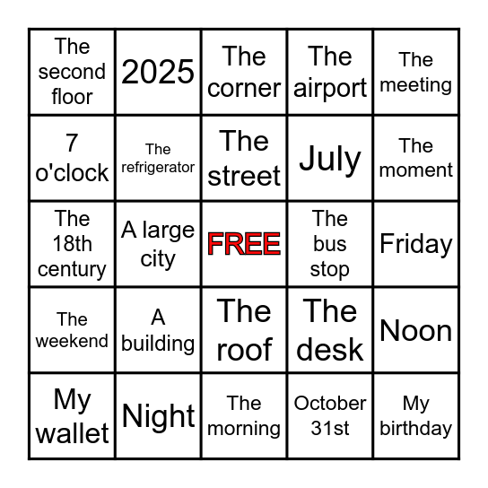 Pinpoint the Preposition Bingo Card