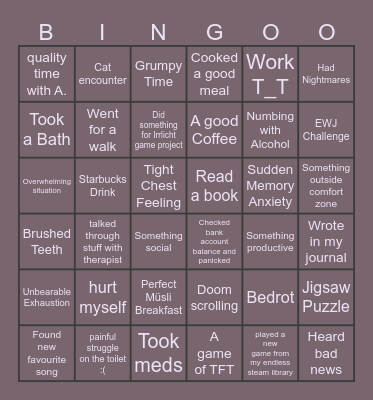Jay's Day Bingo Card