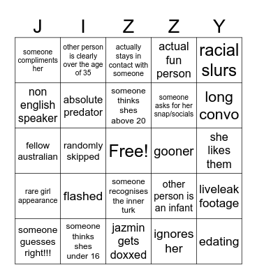 OMEGLE Bingo Card