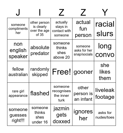 OMEGLE Bingo Card
