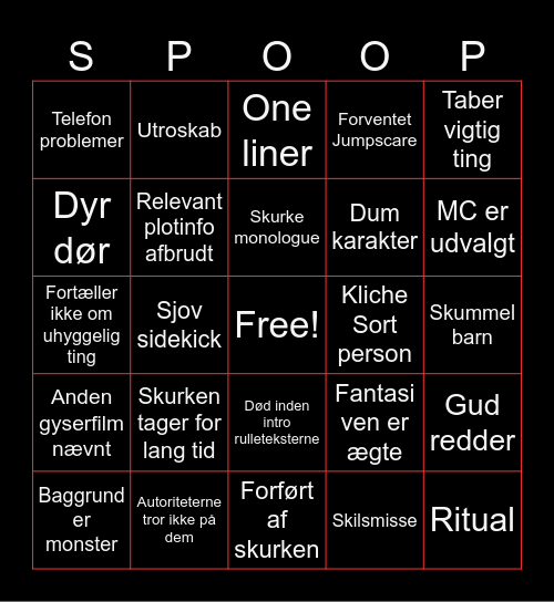 Gyser Bingo Card