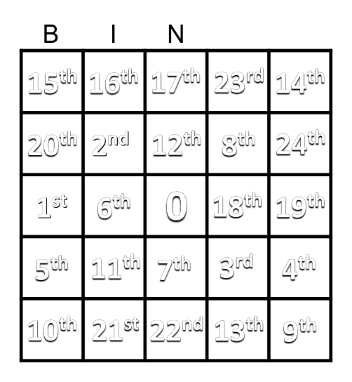 ILP (Grade 1) - Ordinal Numbers Bingo Card