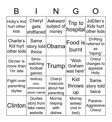 Rose Family Thanksgiving Bingo Card