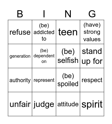Different Generations Bingo Card