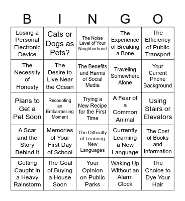 IELTS AuT25 Bingo Card