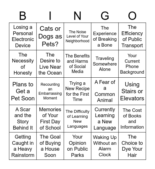 IELTS AuT25 Bingo Card