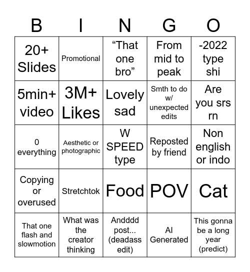TikTok Bingo 2025 Edition Bingo Card