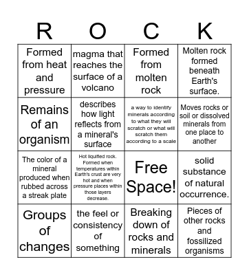 Rock Bingo Card