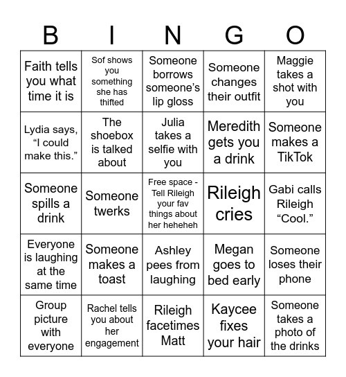 Ashley's BINGO Card Bingo Card