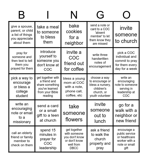 Fellowship Bingo Card
