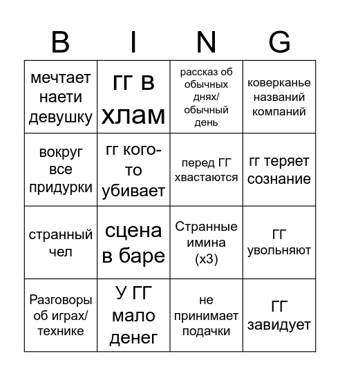 Клише Озона Bingo Card