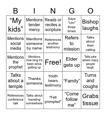 Fast Sunday Bingo Card