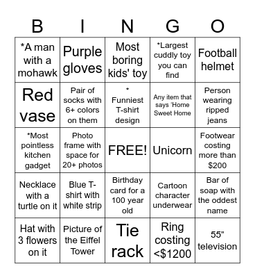 Mall Bingo Card