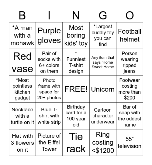 Mall Bingo Card