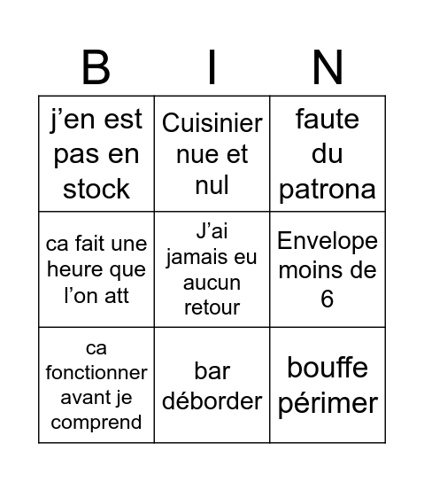 Untitled Bingo Card