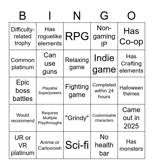 October Platinum Bingo (Easy Mode) Bingo Card