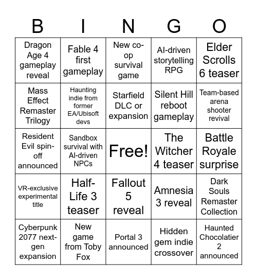 PC GAMING SHOW Bingo Card