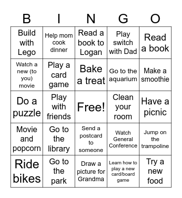 Fall Break BINGO Card