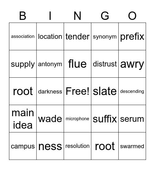 Vocabulary & Word Analysis Bingo Card