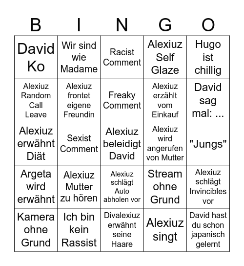 Alexiuz Bingo Card