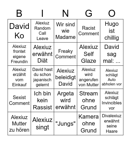 Alexiuz Bingo Card