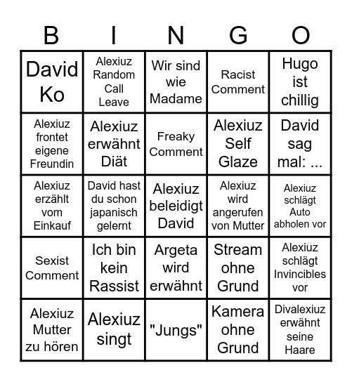 Alexiuz Bingo Card