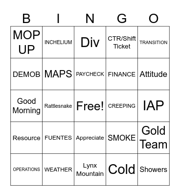 Briefing Bingo Card