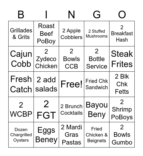 Brunch Bingo Card