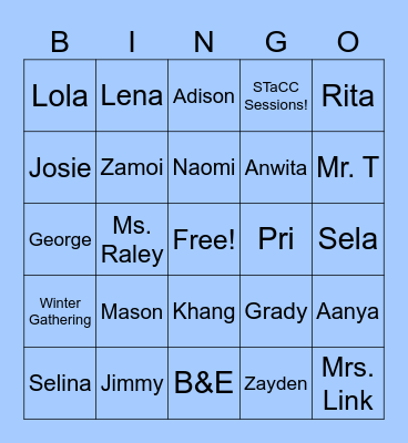 B&E Bingo! Bingo Card