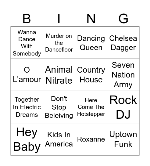 Floorfillers 4x4 Bingo Card
