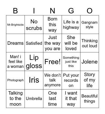 YL MUSIC BINGO Card