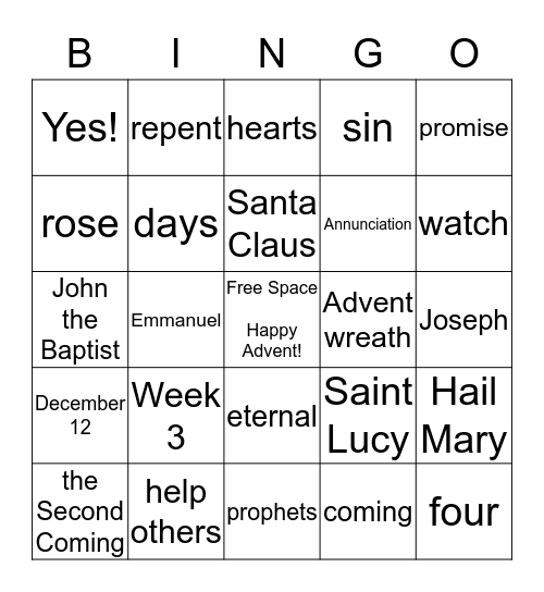 ADVENT BINGO Card