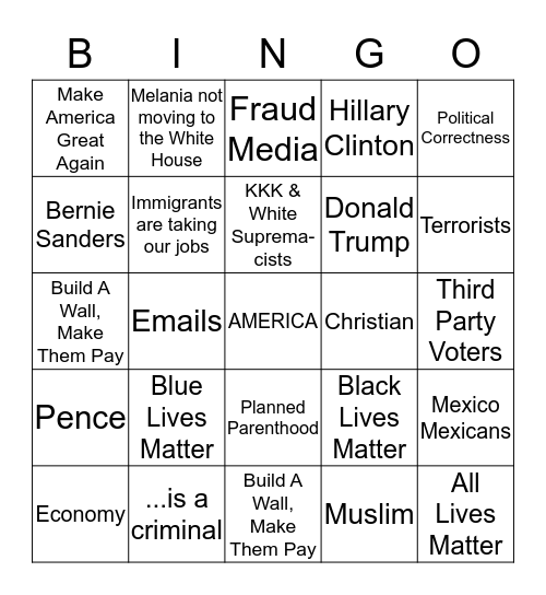 Thanksgiving 2016 Bingo Card