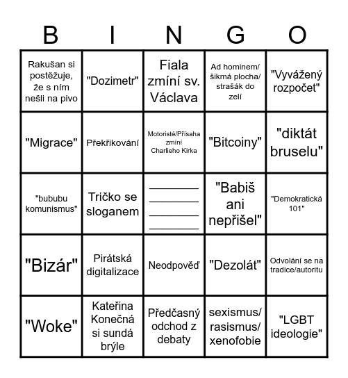 Suberdebata ČT 2025 Bingo Card