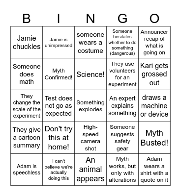 Mythbusters BINGO Card
