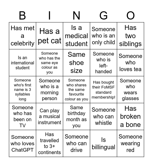 Human Bingo! Bingo Card